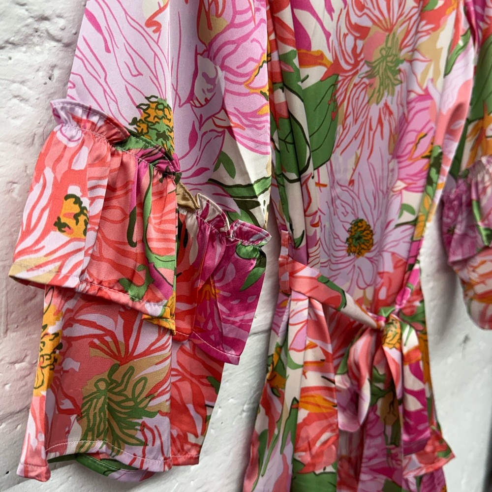 Jess Lea Pink Tropical Wrap Dress - Size Small - Picture 2 of 5